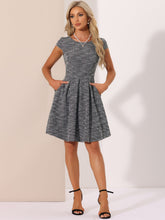 Plaid Tweed Round Neck Cap Sleeve A-Line Vintage Pleated Dress