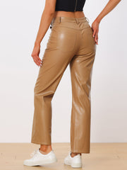 Faux Leather Pants High Waist Straight Leg Casual PU Punk Trousers