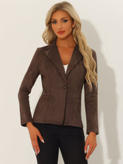 Faux Suede Lapel Collar Long Sleeve Casual Work Office Jacket