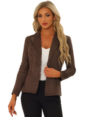 Faux Suede Lapel Collar Long Sleeve Casual Work Office Jacket