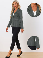 Faux Suede Lapel Collar Long Sleeve Casual Work Office Jacket