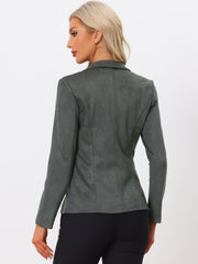 Faux Suede Lapel Collar Long Sleeve Casual Work Office Jacket