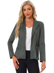 Faux Suede Lapel Collar Long Sleeve Casual Work Office Jacket