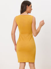 Sleeveless Boat Neck Casual Office Solid Midi Sheath Dress