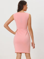 Sleeveless Sheath Boat Neck Casual Office Solid Midi Dress