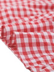 Ruffle Trim V Neck Button Decor Plaid Gingham Tiered Midi Dress