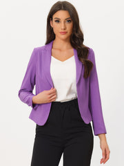 Notched Lapel Long Sleeves Solid Color Open Front Cropped Blazer