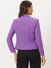 Notched Lapel Long Sleeves Solid Color Open Front Cropped Blazer