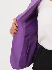 Notched Lapel Long Sleeves Solid Color Open Front Cropped Blazer