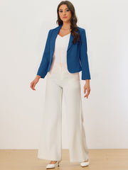 Notched Lapel Long Sleeves Solid Color Open Front Cropped Blazer