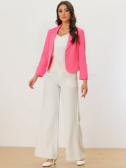Notched Lapel Long Sleeves Solid Color Open Front Cropped Blazer
