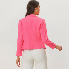 Notched Lapel Long Sleeves Solid Color Open Front Cropped Blazer