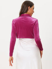Long Sleeve Lapel Collar Velvet Open Front Cropped Bolero Shrugs