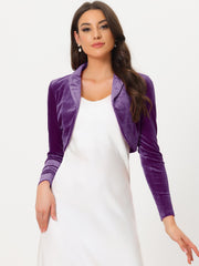 Long Sleeve Lapel Collar Velvet Open Front Cropped Bolero Shrugs