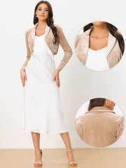 Long Sleeve Lapel Collar Velvet Open Front Cropped Bolero Shrugs