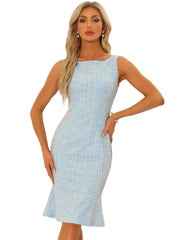 Tweed Sleeveless Elegant Plaid Midi Fishtail Dress