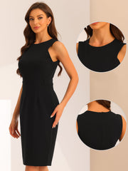 Belted Sheath Round Neck Sleeveless Casual Office Dress
