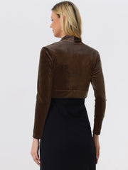 Velvet Open Front Long Sleeve Cropped Bolero Shrug
