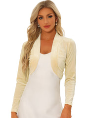 Velvet Open Front Long Sleeve Cropped Bolero Shrug