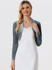 Velvet Open Front Long Sleeve Cropped Bolero Shrug