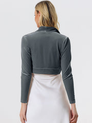 Velvet Open Front Long Sleeve Cropped Bolero Shrug