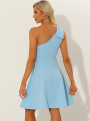 Bow One Shoulder Sleeveless Pockets A-Line Midi Dress