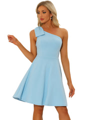 Bow One Shoulder Sleeveless Pockets A-Line Midi Dress