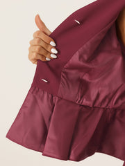 2 Piece Long Sleeve Collarless Peplum Blazer and Pencil Skirt Work Suit Set