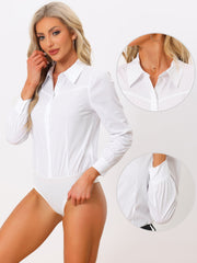 Leotard Shirt Collared Business Casual Button Down Long Sleeves Bodysuit