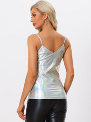 Metallic Shiny Party Tank Top Deep V Camisole Tops