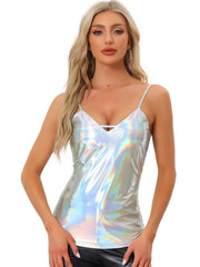 Metallic Shiny Party Tank Top Deep V Camisole Tops