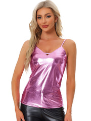 Metallic Shiny Party Tank Top Deep V Camisole Tops