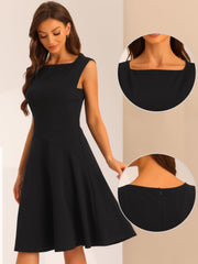 Square Neck Elegant Teacher Office Sleeveless Sheath Dress
