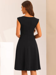Square Neck Elegant Teacher Office Sleeveless Sheath Dress