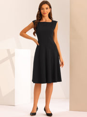 Square Neck Elegant Teacher Office Sleeveless Sheath Dress