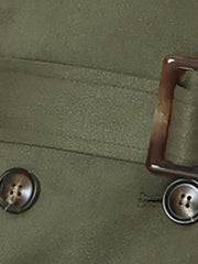 Faux Suede Notched Cuff Solid Double Breasted Tie Belt Trench Coat