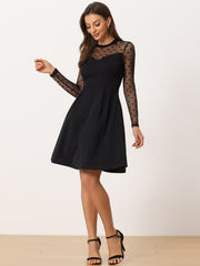 Party Heart Mesh Sheer Sleeve Crew Neck Skater Short Dress