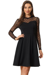 Party Heart Mesh Sheer Sleeve Crew Neck Skater Short Dress