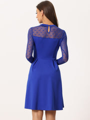 Party Heart Mesh Sheer Sleeve Crew Neck Skater Short Dress