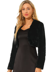 Faux Fur Evening Open Front Bolero Cropped Jacket Shrug
