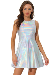 Metallic Sleeveless High Waist Club Party Holographic Dress
