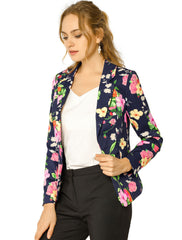 Business Casual Open Front Notch Lapel Plaid Suit Blazer