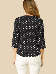 Polka Dots 3/4 Sleeve Button Front Vintage Office Blouse Top