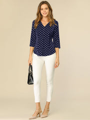Polka Dots 3/4 Sleeve Button Front Vintage Office Blouse Top