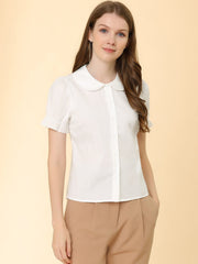Peter Pan Collar Tie Neck Casual Cute Cotton Button-Up Shirt