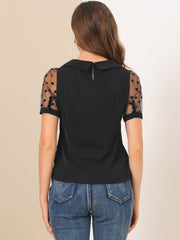 Peter Pan Collar Puff Mesh Short Sleeve Polka Dot Blouse