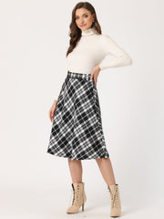 Christmas Tartan Plaid High Waist Belted Vintage A-Line Midi Skirt
