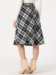 Christmas Tartan Plaid High Waist Belted Vintage A-Line Midi Skirt