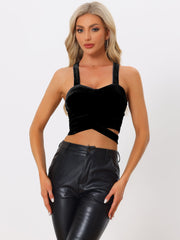 Crop Tank Tops Strappy Deep V Sleeveless Velvet Tube Top