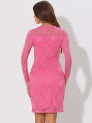 Lace Boat Neck Long Sleeve Cocktail Bodycon Pencil Dress